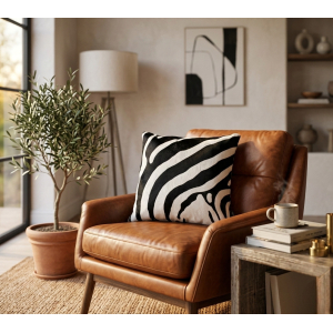 coussin zèbre cuir peau de vache