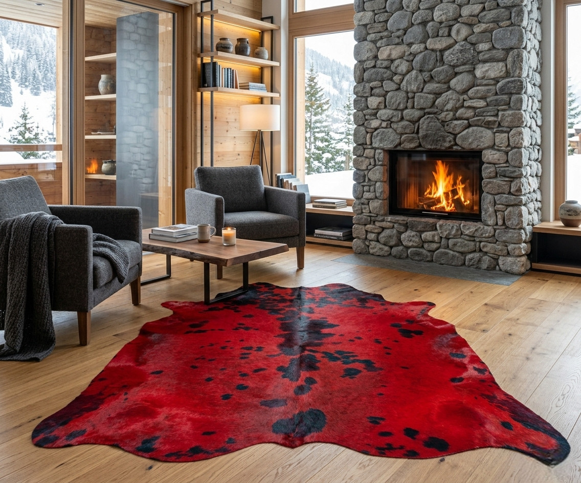 tapis peau de vache rouge
