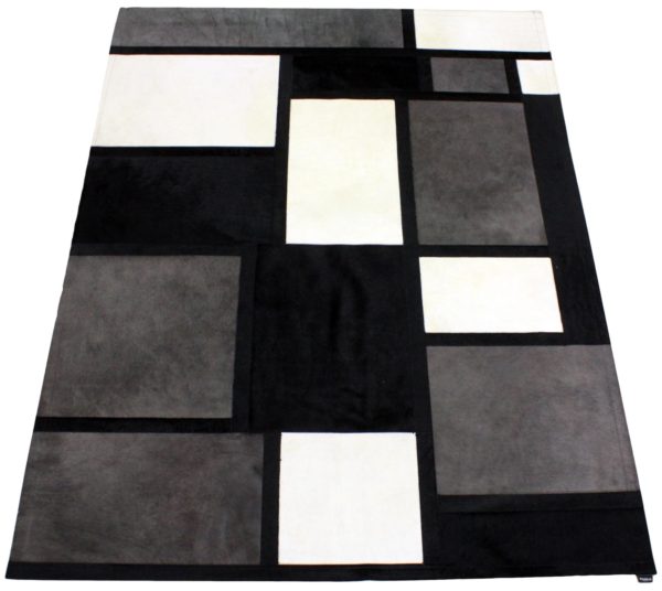 tapis vache type mondrian gris