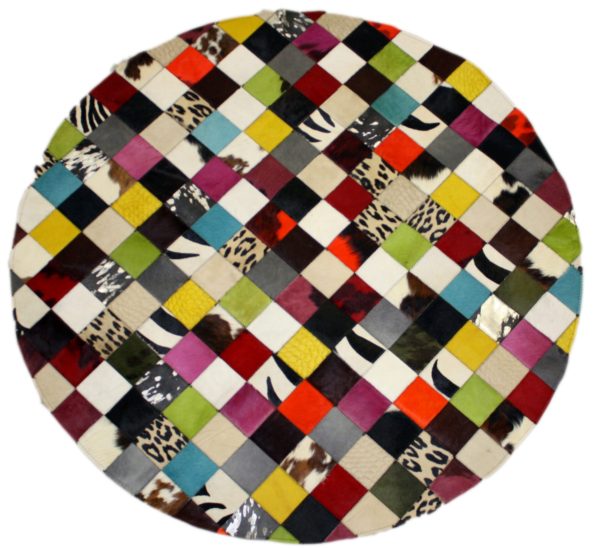 tapis patchwork rond vache multicolore