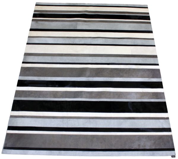 tapis vache rayé mixte gris