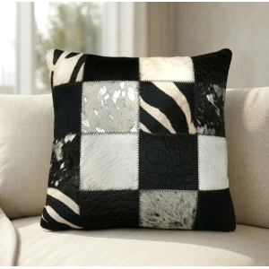 coussin peau de vache noir et blanc