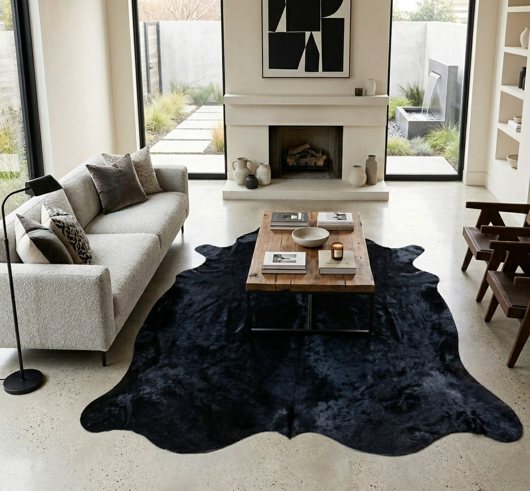 peau de vache noire tapis noir vache déco intérieur maison tergus