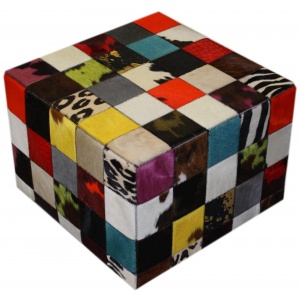 Pouf peau de vache patchwork multicolore