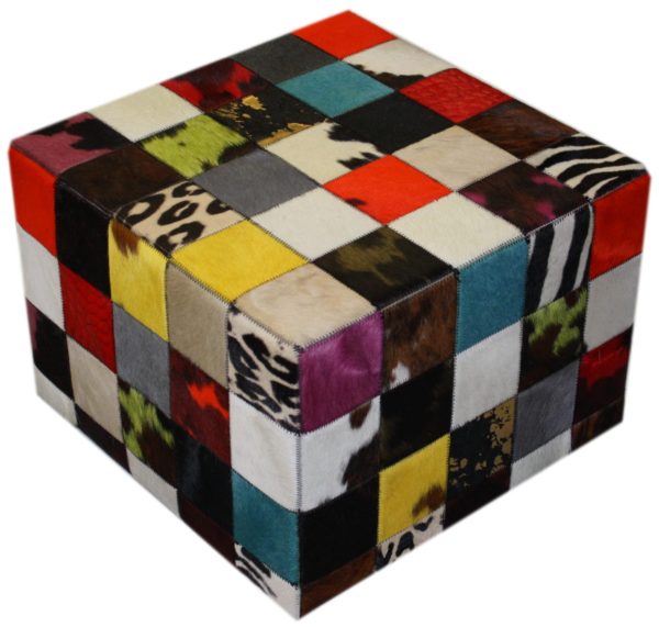 Pouf peau de vache patchwork multicolore