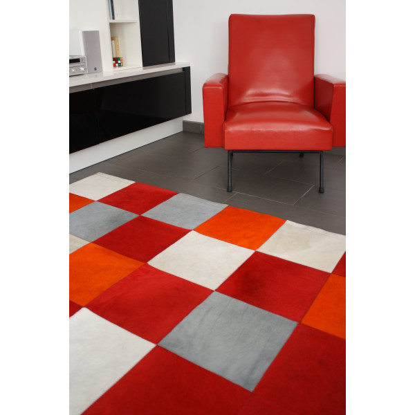 tapis peau de vache mixte rouge