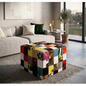 pouf peau de vache patchwork multicolore