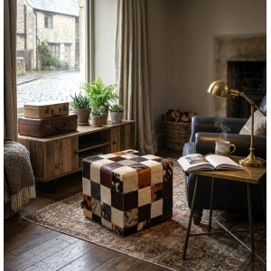 pouf mixte marron peau de vache