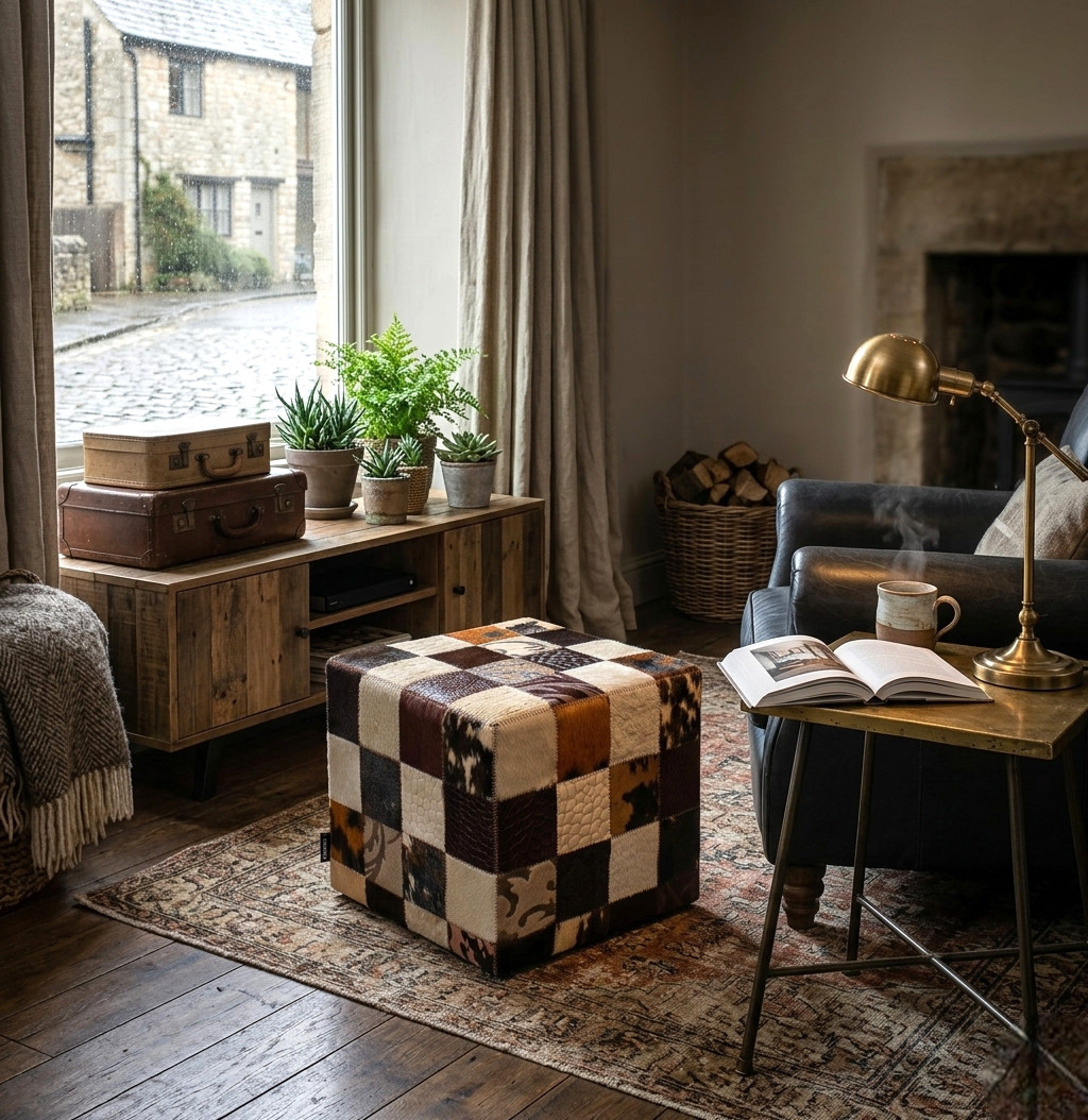 pouf mixte marron peau de vache