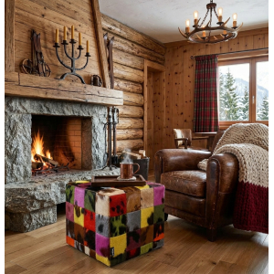 pouf en peau de vache multicolore