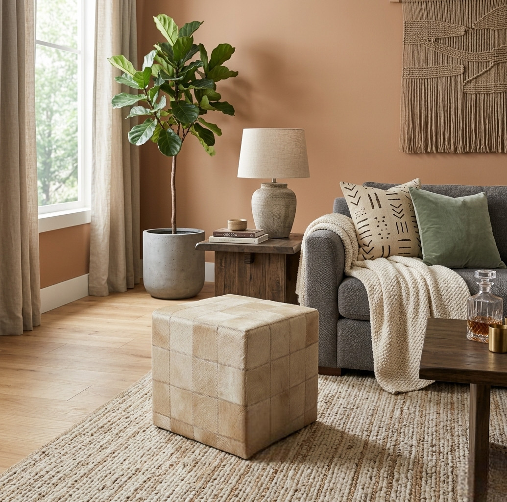 pouf beige peau de vache