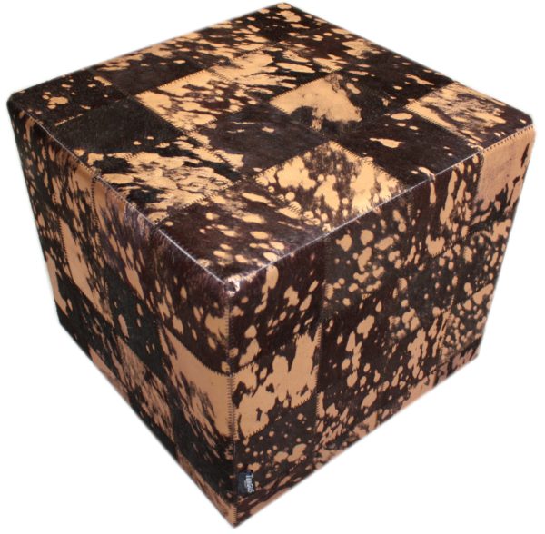 Pouf peau de vache patchwork chocolat acide bronze