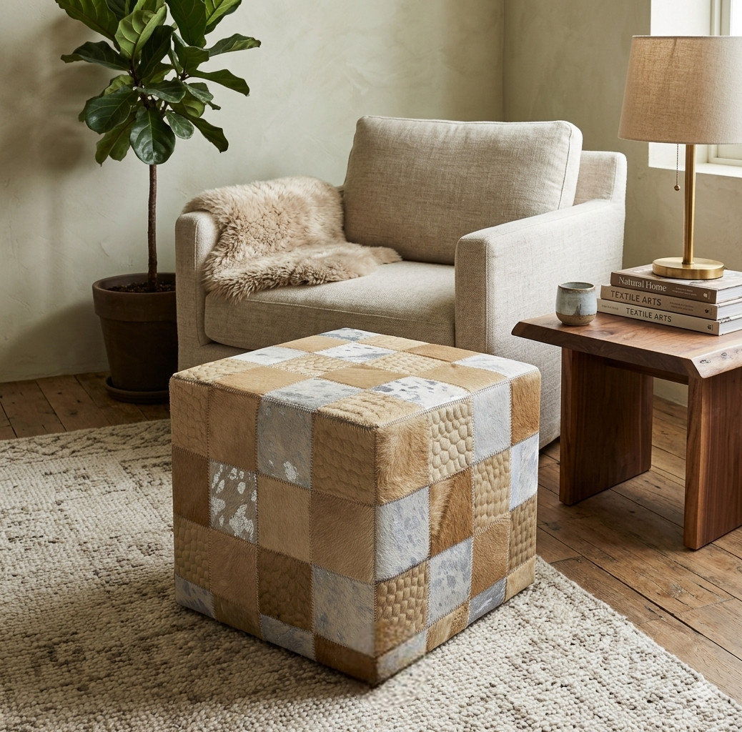 pouf beige peau de vache