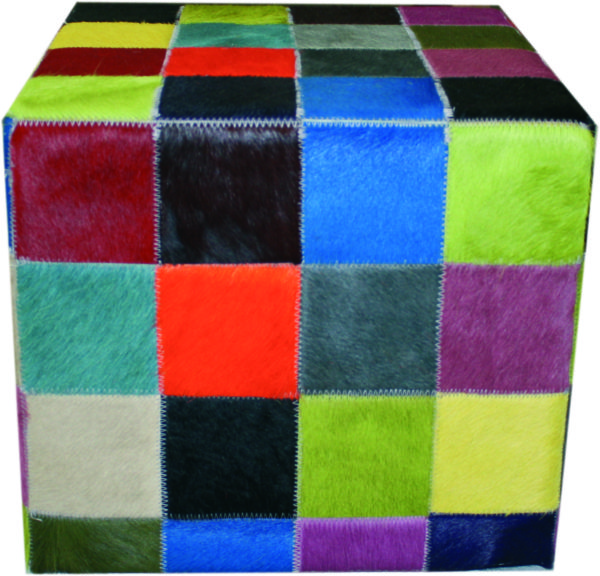 Pouf peau de vache patchwork multicolore uni – Image 2