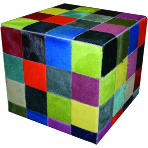 Pouf peau de vache patchwork multicolore uni