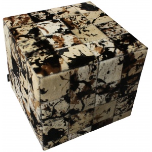 Pouf peau de vache patchwork méché projeté