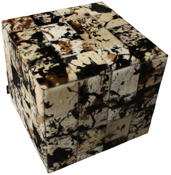 Pouf peau de vache patchwork méché projeté