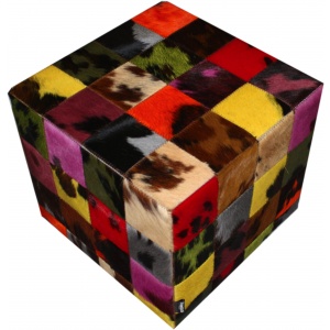 Pouf peau de vache patchwork normande multi