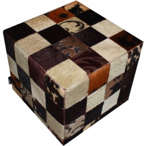 Pouf peau de vache patchwork multi marron