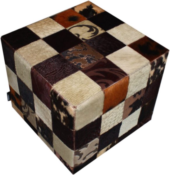 Pouf peau de vache patchwork multi marron
