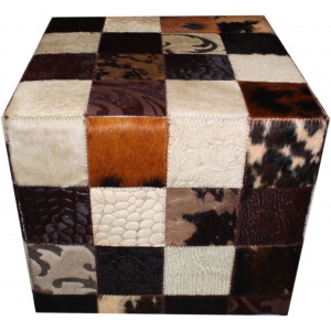 pouf mixte marron peau de vache