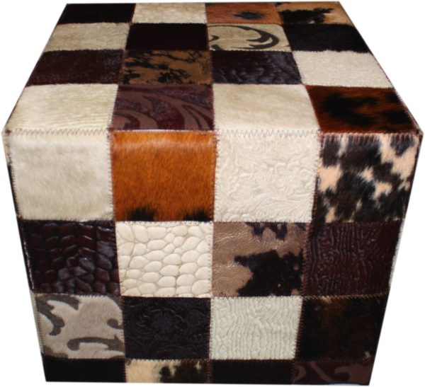 Pouf peau de vache patchwork multi marron – Image 2