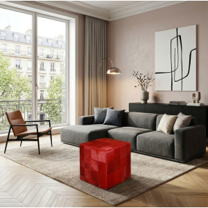 pouf peau de vache rouge