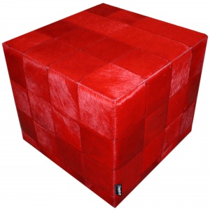 Pouf peau de vache patchwork rouge unie