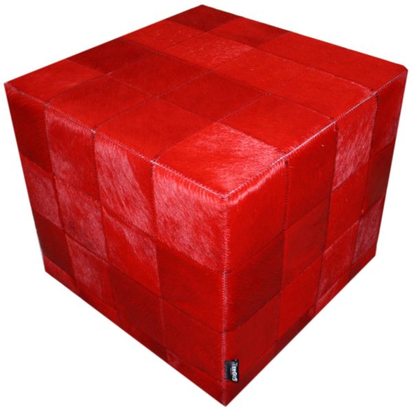 Pouf peau de vache patchwork rouge unie