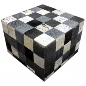 Pouf peau de vache patchwork mixte gris