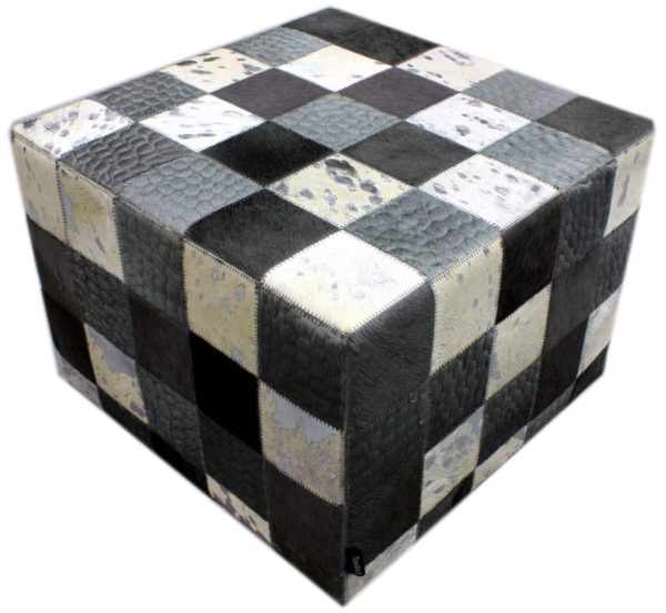 Pouf peau de vache patchwork mixte gris