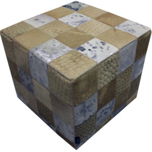 Pouf peau de vache patchwork mixte beige