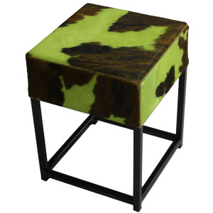 Tabouret en peau de vache normande vert