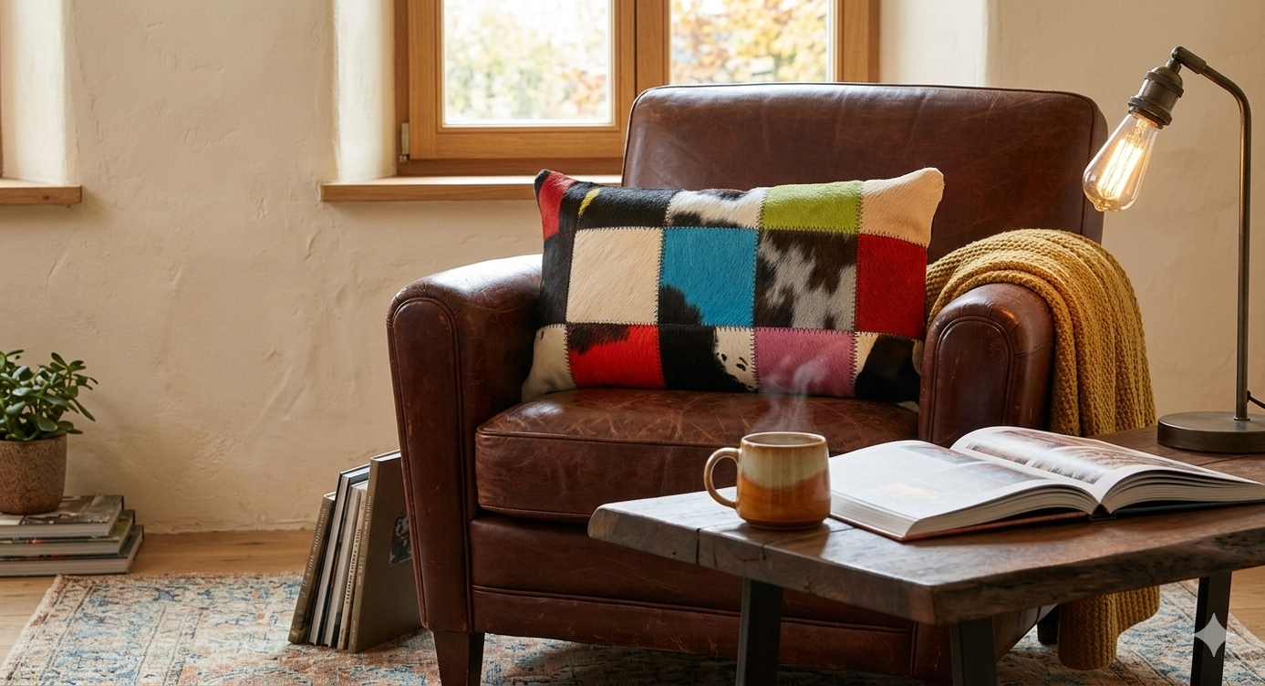 coussin multicolore peau de vache maison tergus déco patchwork