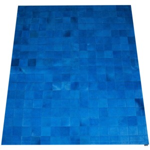 tapis peau de vache patchwork bleu