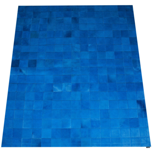 tapis peau de vache patchwork bleu