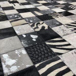 tapis peau de vache patchwork noir