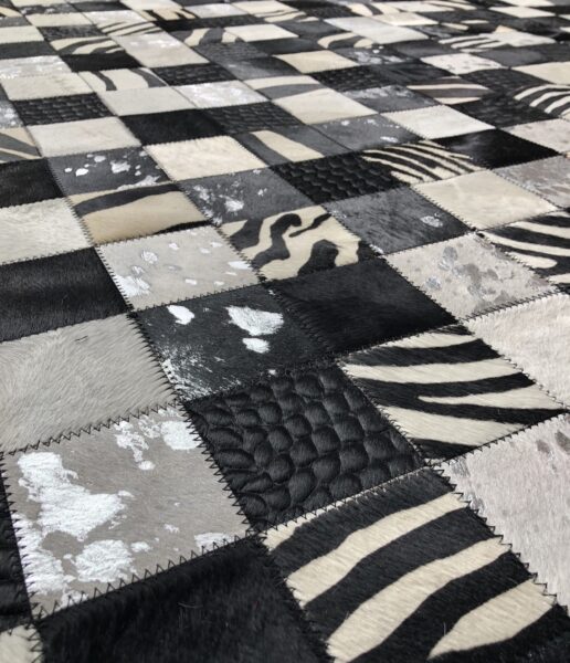 tapis peau de vache patchwork noir