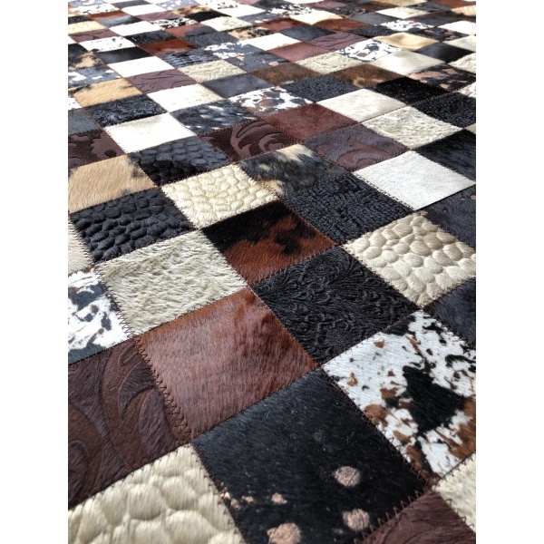 tapis peau de vache patchwork marron