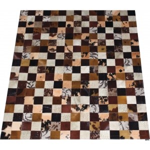 tapis peau de vache patchwork marron