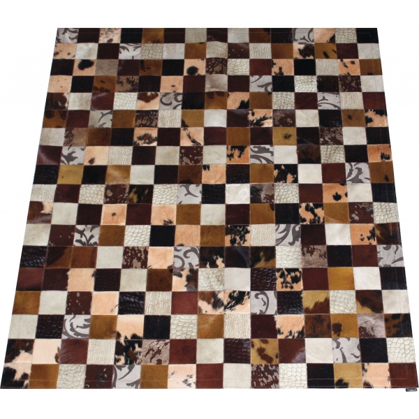 tapis peau de vache patchwork marron