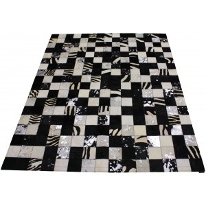 tapis peau de vache patchwork noir