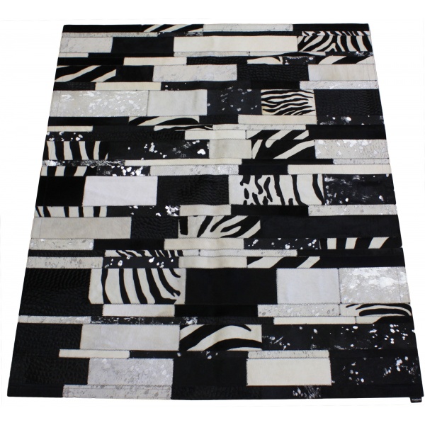 tapis en peau raye multicolore noir