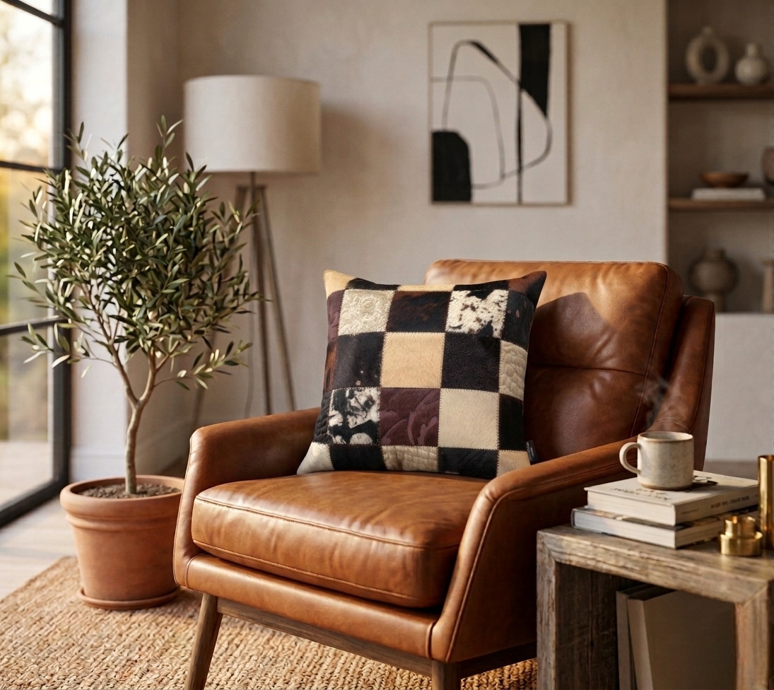 coussin peau de vache mixte marron