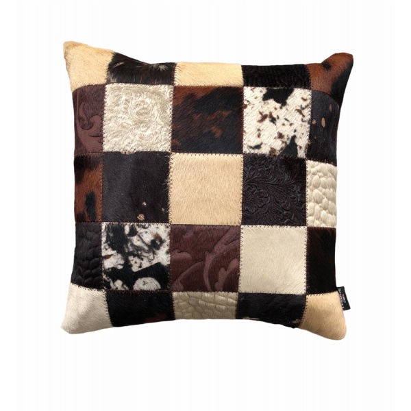 coussin peau de vache patchwork marron