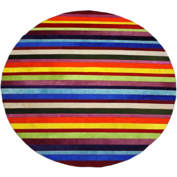 tapis vache rayé rond multicolore uni