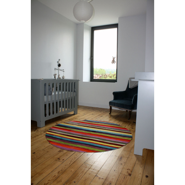 tapis vache rayé rond multicolore uni