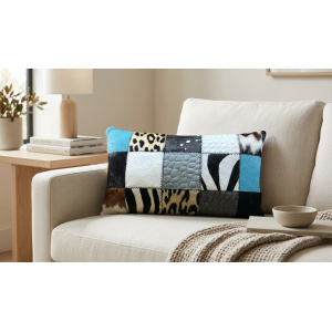 coussin mixte bleu peau de vache