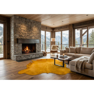 peau de vache moutarde tapis déco chalet