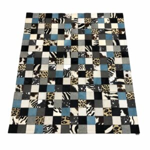 tapis peau patchwork mixte turquoise